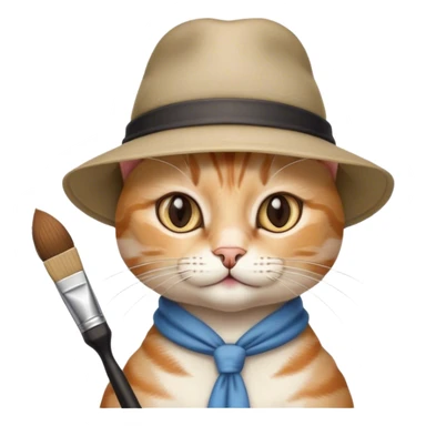 cat creative artist in a hat and with a brush sticker