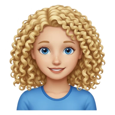 Friendly looking white girl with curly, blonde hair, blue eyes, and freckles. sticker