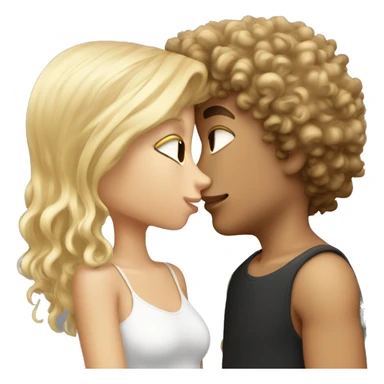 dark curly hair white boy kissing a blond straight hair girl sticker