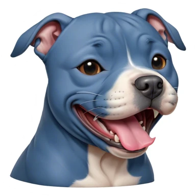 Cinematic Cute Yawning Blue Staffordshire Bull Terrier Portrait Emoji, Head tilted slightly with a dramatic, wide-open yawn, showcasing a smooth blue Fur with a refined texture, floppy ears slightly drooping, round dark eyes barely open in drowsy contentment, Simplified yet irresistibly adorable features, highly detailed, glowing with a soft, cozy glow, high shine, relaxed yet expressive, stylized with a touch of whimsy, bright and endearing, soft glowing outline, capturing the essence of a sleepy yet affectionate guardian, so drowsy it feels like it could stretch right out of the screen and curl up for a nap! sticker