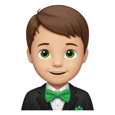 baby cute boy, brown hair in suit, with green bow, smile sticker