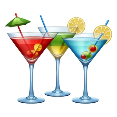 Create an two emoji of red and yellow cocktail, cheers with blue and green cocktail, no tube just cocktail in glass sticker