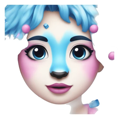 A blue panda eating blue colored ice with pink and blue sprinkles and blue and pink hair with blue make up ￼ sticker