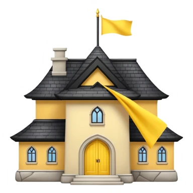 simple magic school, white background, magic school, black roof, with a big flag, big flag on a roof, big yellow flag, white school sticker