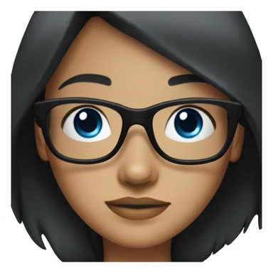 A girl with long, straight, black hair and blue eyes with black glasses and light skin sticker