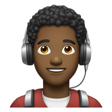young black man with sideburns, a fade, and a short afro wearing a telephone headset sticker