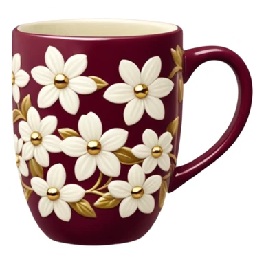 10K gold, Burgundy, white floral pattern -  realistic coffee mug  sticker