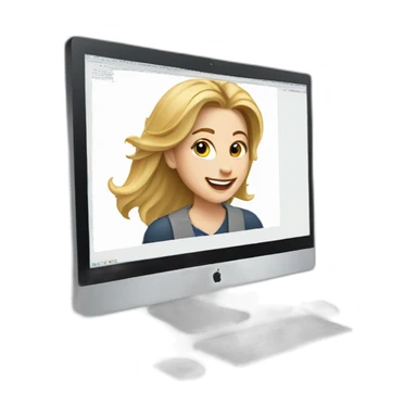 A young white woman enthusiastic artist and behind her computer sticker