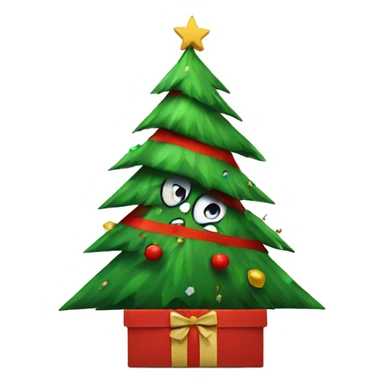 Angry Christmas tree attacking a present sticker