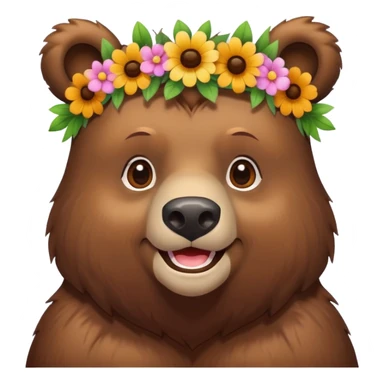 bear wearing a flower crown and smiling sticker