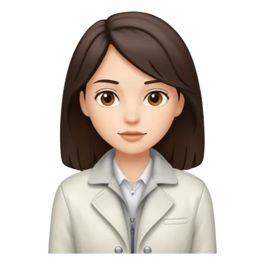 white girl with white jacket and dark brown shoulder-length hair sticker