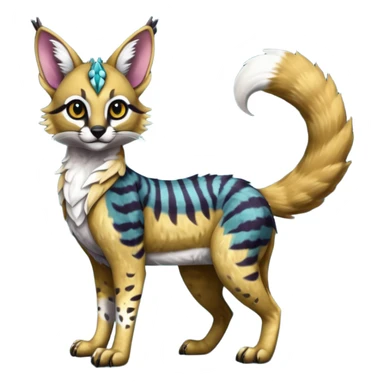 Colorful dark tropical exotic cute cool beautiful shiny beautiful fantasy-caracal-civet-genet-sergal-vernid-serval-Gryphon-Cacomistle-Trico-oncilla-animal-Fakémon-hybrid-fursona (full body) sticker