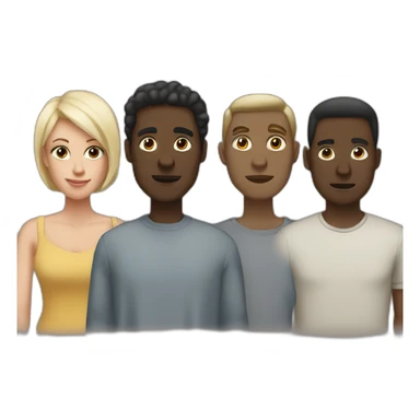 six dark-skinned men stand in a row behind a pale blonde woman sticker