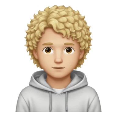 A guy with like fluffy/curly blonde hair wearing a hoodie with white shirt sticker