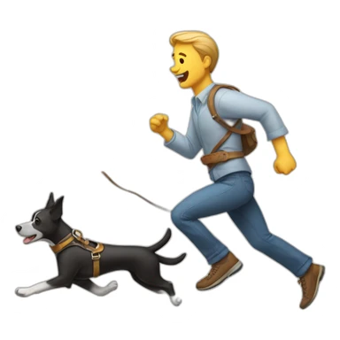 dog running with man with long belt sticker