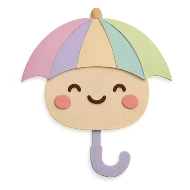 adorable pastel rainbow umbrella, happy face, no arms or legs, full body, kawaii paper craft style sticker