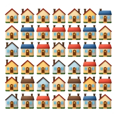 design 20 different emojies of houses, everything from small houses to giant mansions sticker