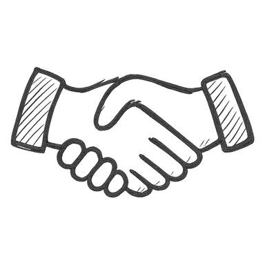 handshake icon, black contoured, no fill, clean outline, minimal sticker