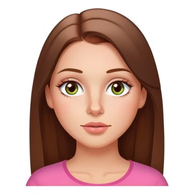 Long hair straight Brunette and hazel green eyes  slightly tanned white girl with pink peach lips and rosy red cheeks with a few freckles sticker