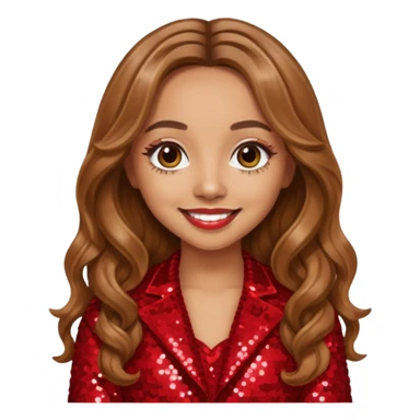 Jade Thirlwall from Little Mix with long light brown hair, red sequin outfit sticker