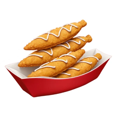 5 breaded chicken tenders stacked on top of each other in a red paper food boat  sticker
