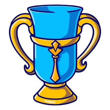 Harry Potter film accurate Triwizard Cup trophy, wide chalice with faceted design, two elaborate serpent handles on sides, glowing blue sticker