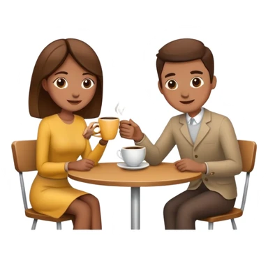 A couple sitting at table and having a cup of coffee in front of them sticker