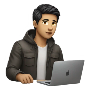 developer with mac laptop in front light skin tone and black hair sticker