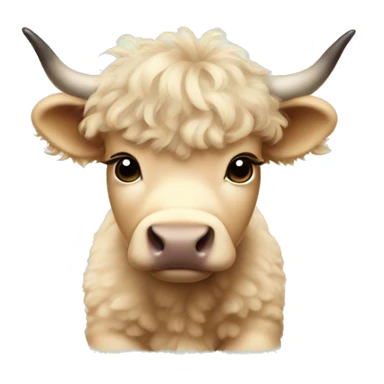 Beige fluffy baby scottish cow with a small bow on head sticker