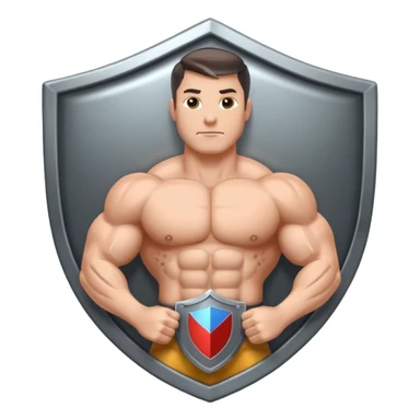 Steel gray shield with muscle bicep icon sticker