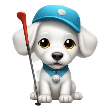 White bolognese puppy swinging a golf club and wearing golf attire sticker
