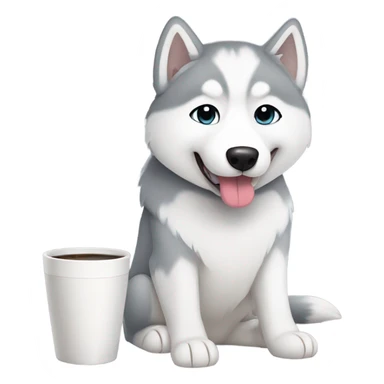 kawaii white and grey siberian husky taking coffee sticker