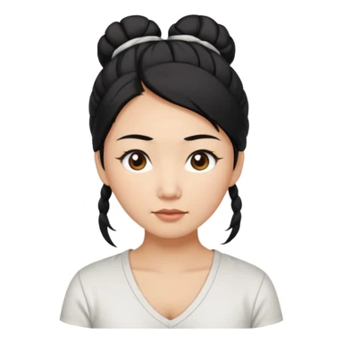 asian mom with long black hair tied in up in a messy bun and big brown eyes emoji in a white v neck shirt sticker
