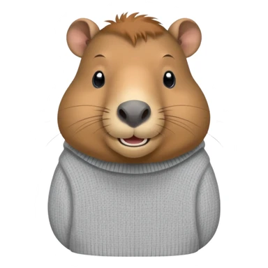 capybara smiling wearing a light grey sweater sticker