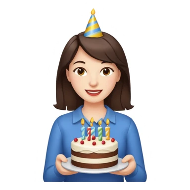 Brunette winking and holding birthday cake sticker