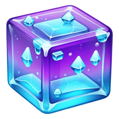 glowing ice cube, neon cyan highlights, purple neon accents. sticker