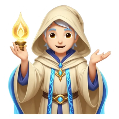 Clash of Clans aesthetic Cheerful Mage Portrait Emoji, With a bright, joyful expression and an aura of radiant magic, showcasing a stylish, robed figure with flowing garments and sparkling eyes in natural skin tone that convey boundless curiosity, Simplified yet expressive features, highly detailed, glowing with a soft, luminous mystical light, high shine, upbeat and wise, stylized with an air of fantastical wizardry, soft glowing outline, capturing the essence of a cheerful mage ready to cast spells of wonder on legendary quests! sticker
