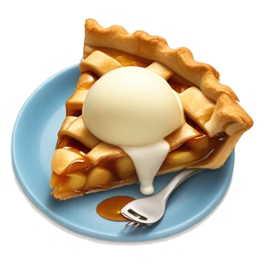 Piece of an apple pie with caramel sauce and vanilla ice cream on top sticker