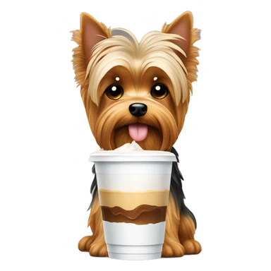 Yorkie dog with iced coffee sticker