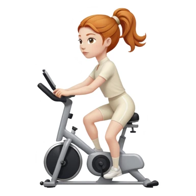 Ginger girl clean girl sleek bun middle part riding stationary bike cream outfit sticker