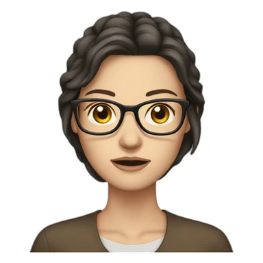 A white woman with glasses with long dark hair and brown eyes crying sticker