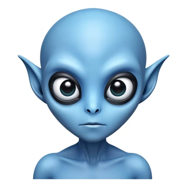 blue alien with big black eyes sticker