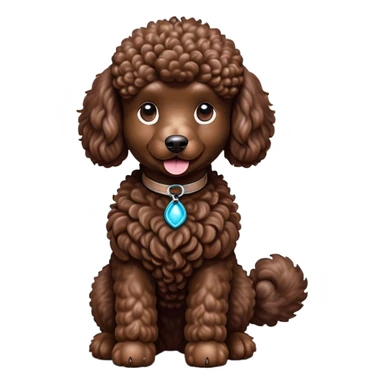 cinematic-[poodle]-realistic-full-body-sitting-emoji,-tail-resting-loosely-beside-its-paws,-head-tilted-dramatically, -curly-[chocolate]-fur,-simplified-yet-realistic-focused-features,-highly-detailed,-glowing-with-an-almost-sarcastic-glow sticker