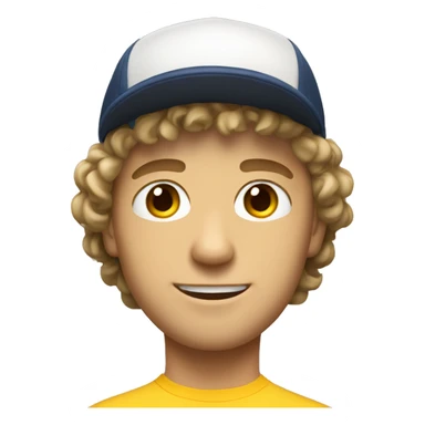 young white guy with small wavy hair brazilian race suit and hat without smile sticker