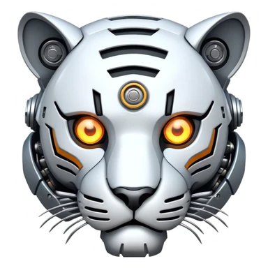 robot tiger face with mechanical parts and glowing eyes for Twitch emote sticker