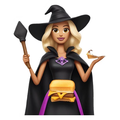 Barbie as a witch with a grilled cheese sandwich in one hand and a scepter in the other sticker