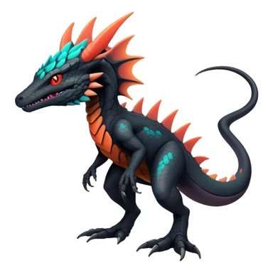futuristic lush warm-colored neon-colored Fakémon-Trico-Nargacuga-Salandit-creature (full body) sticker