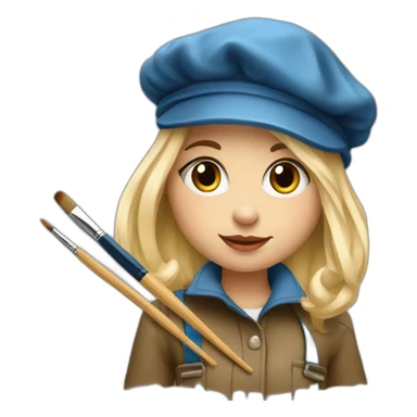 blondie girl painter in a beret with brushes and paints sticker