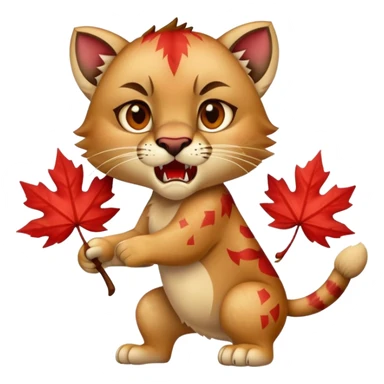 A Florida panther aggressively eating a maple lear sticker