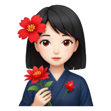 Anime Japanese girl in hand have a red flower sticker
